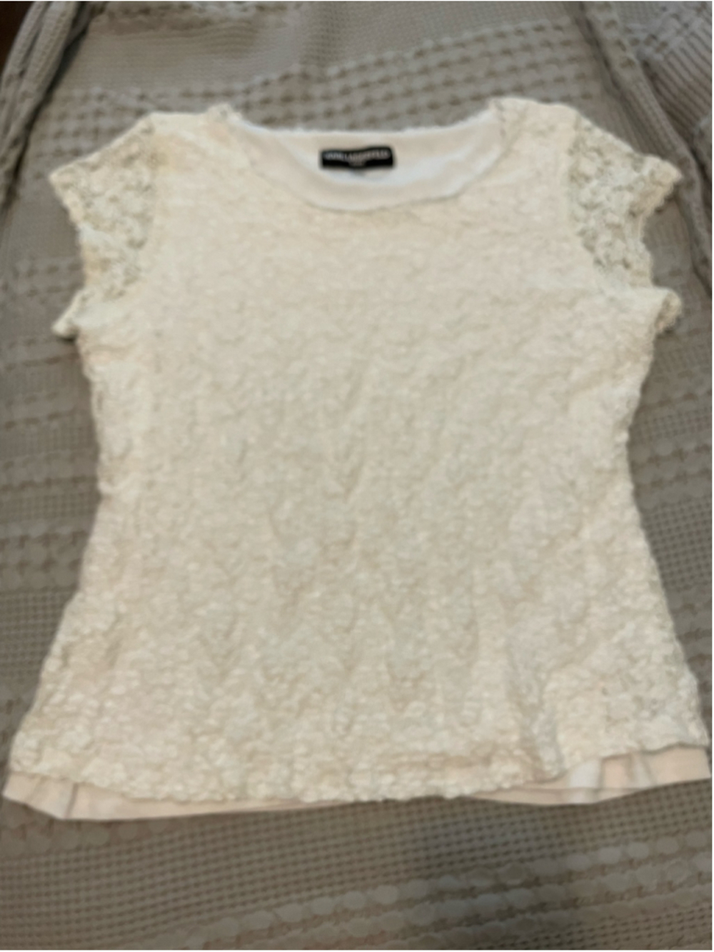 Women's Karl Lagerfeld White Lace Babydoll tee Size XL Y2K